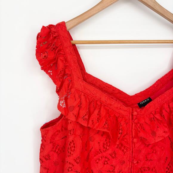Torrid Orange Lace Ruffle Collar Button Front Sleeveless Top Size 2X - Picture 3 of 10
